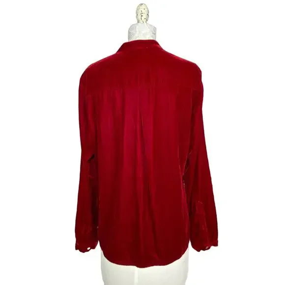 Sundance Velvet Embroidered Beaded Button Up Tunic Red Women Medium - Picture 3 of 9